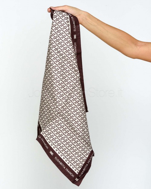 Elisabetta Franchi Foulard in Twill di Seta con Stampa Merlot/Milk  FO15F56E2 EH8