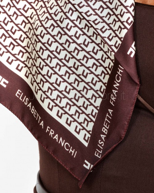 Elisabetta Franchi Foulard in Twill di Seta con Stampa Merlot/Milk  FO15F56E2 EH8