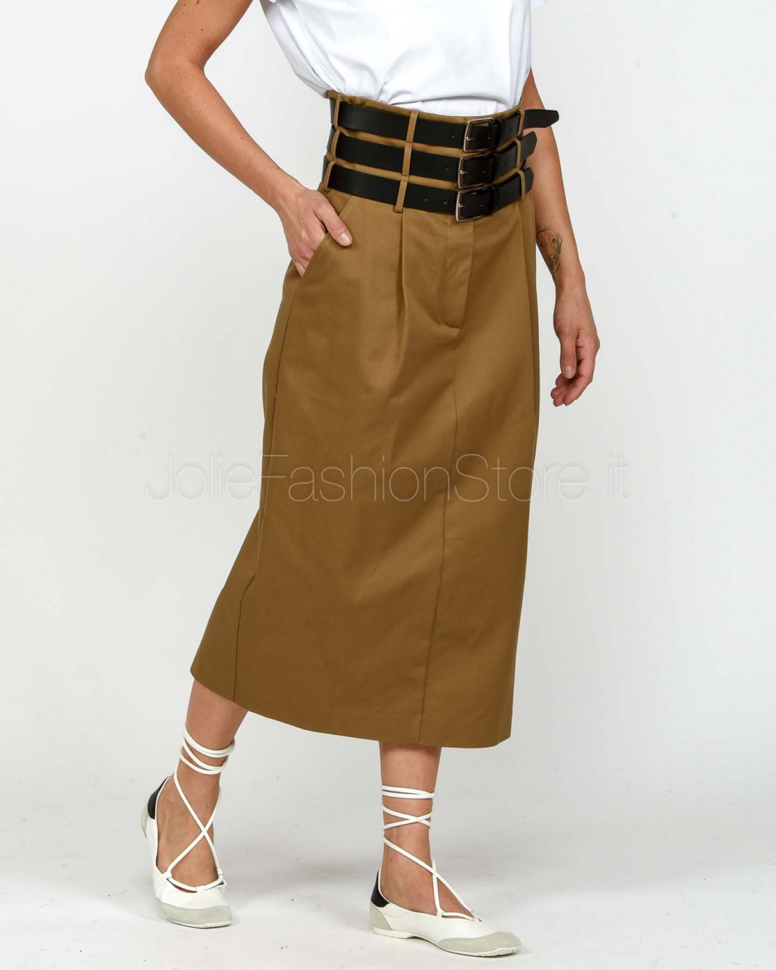 Meimeij Gonna Midi Con 3 Cinture Cammello  M5FK01 138