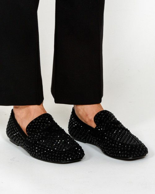 Strategia Mocassino Nero con Strass