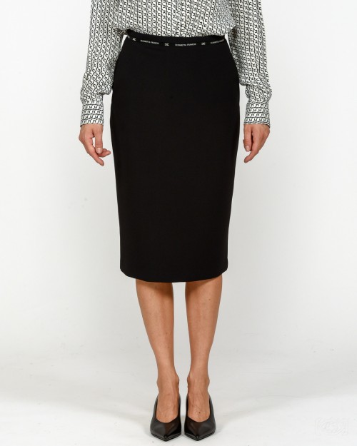 Elisabetta Franchi Gonna in Crêpe con Nastro Logo Nero  GO11856E2 110