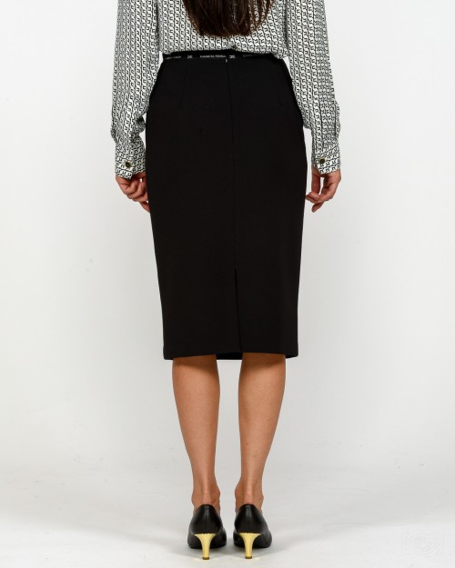 Elisabetta Franchi Gonna in Crêpe con Nastro Logo Nero  GO11856E2 110