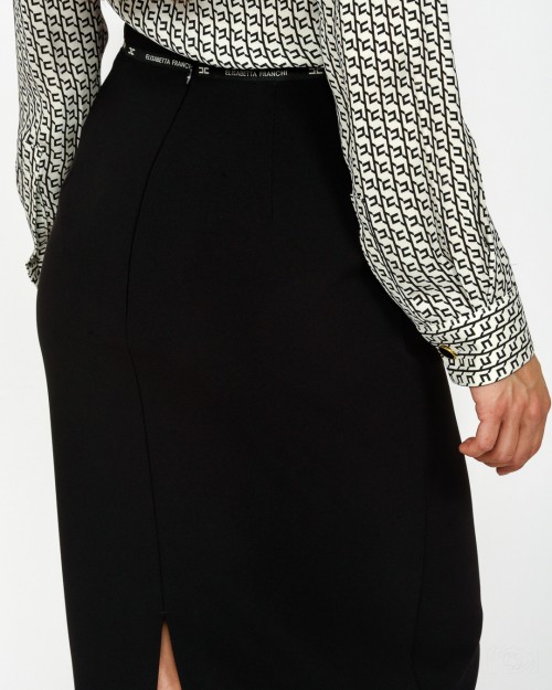 Elisabetta Franchi Gonna in Crêpe con Nastro Logo Nero  GO11856E2 110