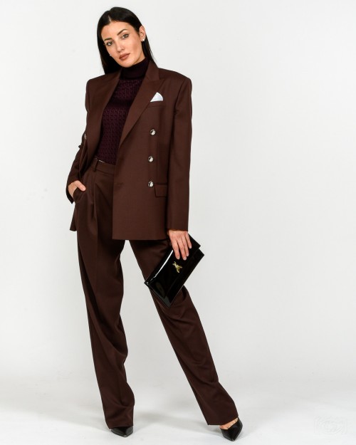 Elisabetta Franchi Pantalone In Fresco Lana Coffee  PA11456E2 EA3