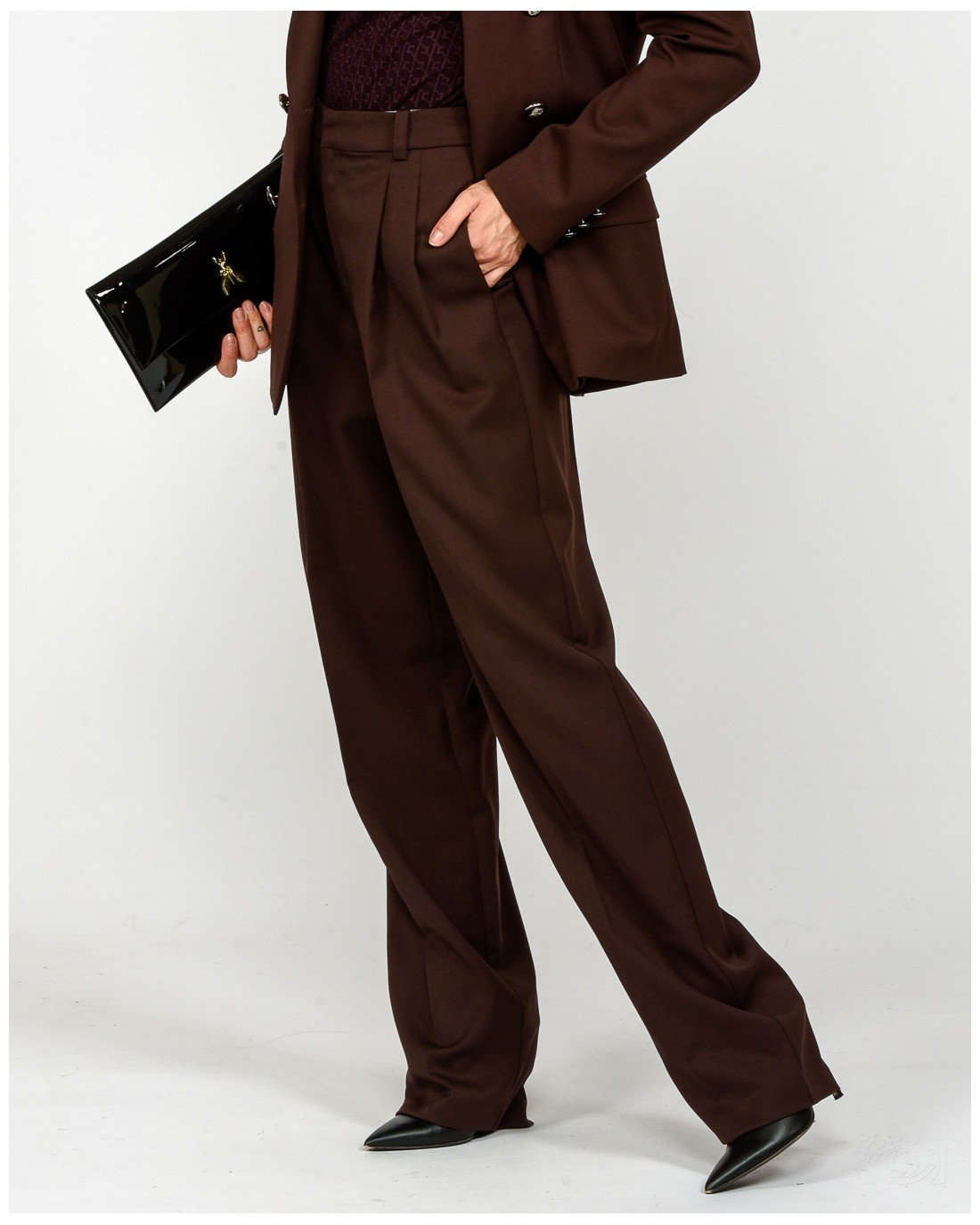 Elisabetta Franchi Pantalone In Fresco Lana Coffee  PA11456E2 EA3