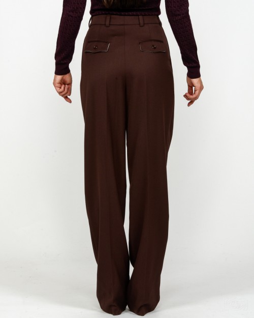 Elisabetta Franchi Pantalone In Fresco Lana Coffee  PA11456E2 EA3