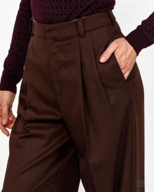 Elisabetta Franchi Pantalone In Fresco Lana Coffee  PA11456E2 EA3