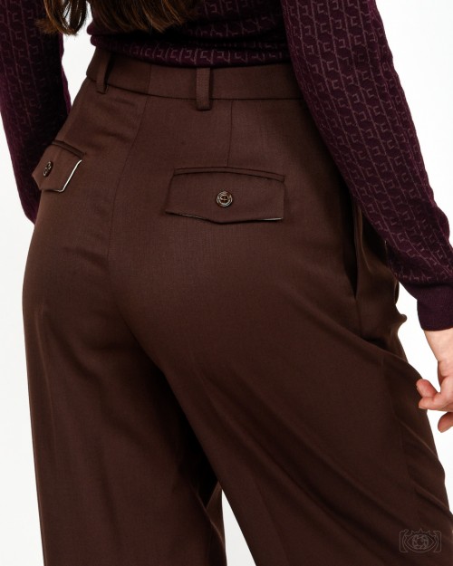 Elisabetta Franchi Pantalone In Fresco Lana Coffee  PA11456E2 EA3