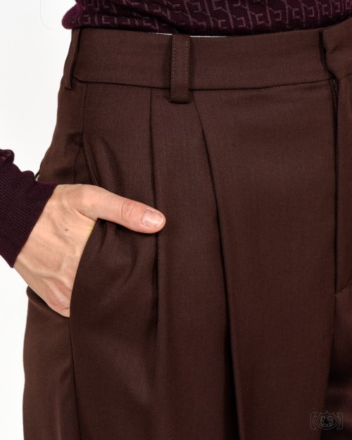 Elisabetta Franchi Pantalone In Fresco Lana Coffee  PA11456E2 EA3