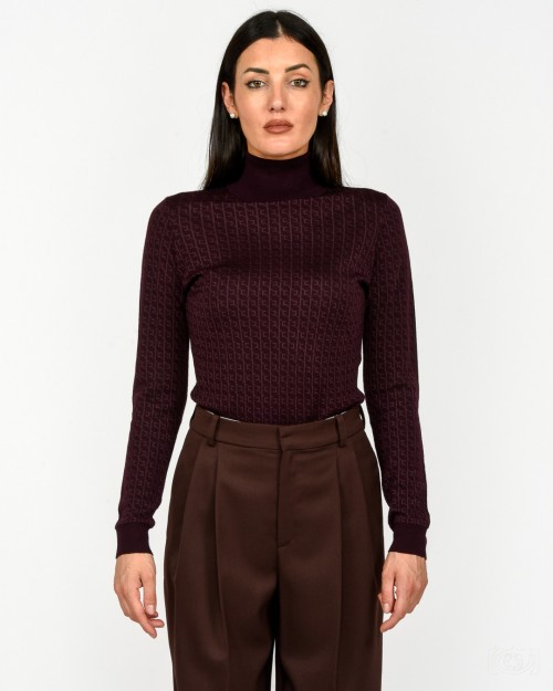 Elisabetta Franchi Maglia in Lana con Micro-logo Jacquard Merlot  MK23S56E2 EA4