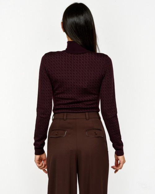 Elisabetta Franchi Maglia in Lana con Micro-logo Jacquard Merlot  MK23S56E2 EA4