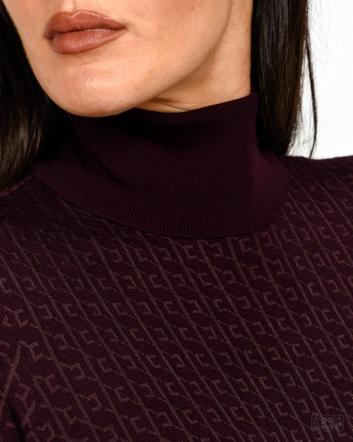 Elisabetta Franchi Maglia in Lana con Micro-logo Jacquard Merlot  MK23S56E2 EA4