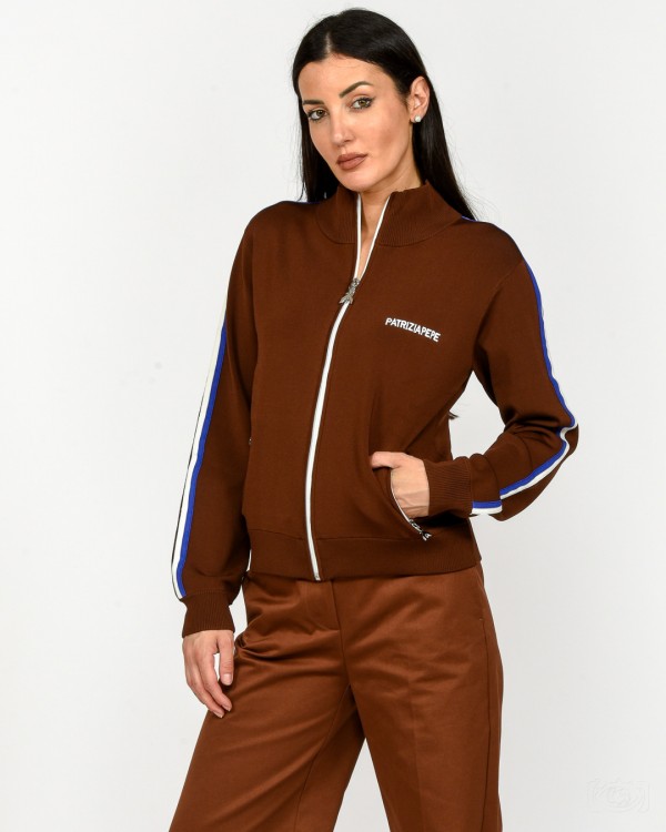 Patrizia Pepe Felpa Con Banda in Contrasto Earth Brown  8K0308 K266 B834
