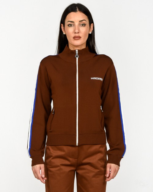 Patrizia Pepe Felpa Con Banda in Contrasto Earth Brown  8K0308 K266 B834