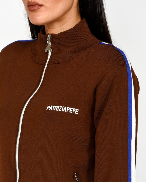Patrizia Pepe Felpa Con Banda in Contrasto Earth Brown  8K0308 K266 B834