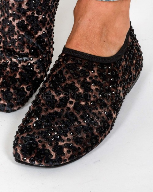 Black Leopard Mesh Ballerina Strategia with Rhinestones  R20 AFRICA BLACK