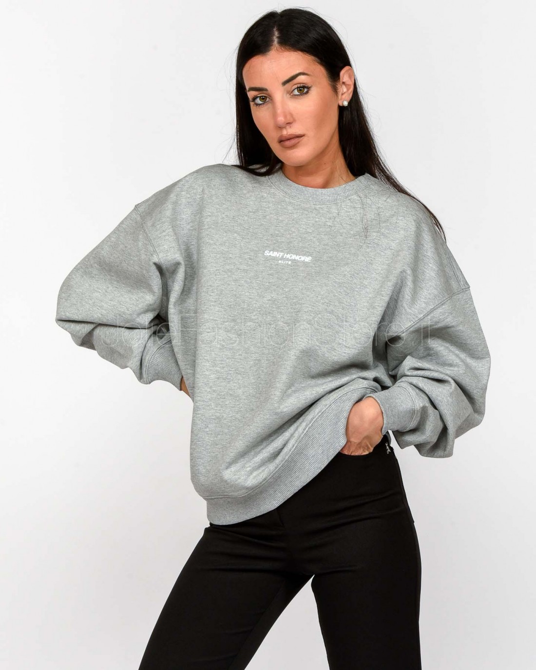 Elitè Felpa Over Girocollo Grigio “Saint Honorè”  899 LOGO WHT GRY