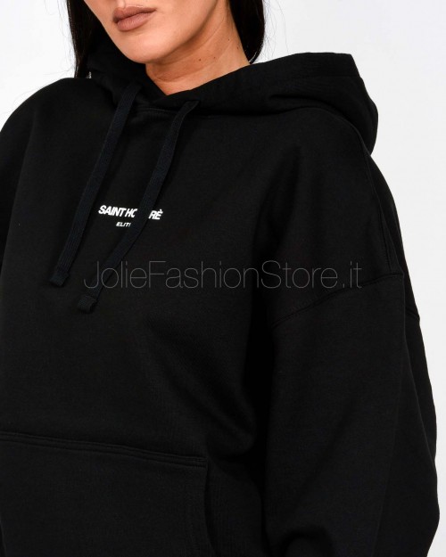 Elitè Felpa Over Con Cappuccio Nero “Saint Honorè”  899 LOGO WHT BLK