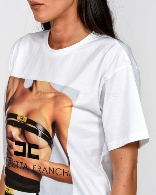 Elisabetta Franchi T-Shirt in Jersey di Cotone Con Stampa Fotografica  MA02456E2 270