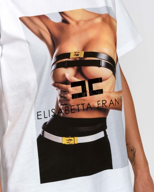 Elisabetta Franchi T-Shirt in Jersey di Cotone Con Stampa Fotografica  MA02456E2 270