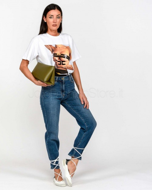 Elisabetta Franchi T-Shirt in Jersey di Cotone Con Stampa Fotografica  MA02456E2 270