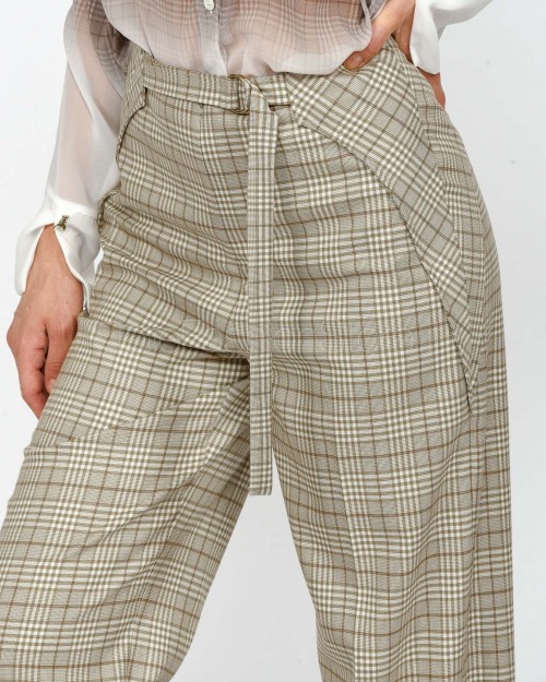 Patrizia Pepe Pantaloni Fluidi Stone Beige Check  8P0741 A621B FG11