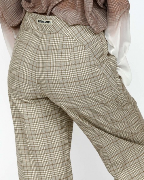 Patrizia Pepe Pantaloni Fluidi Stone Beige Check  8P0741 A621B FG11