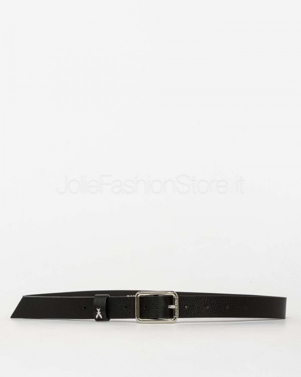 Patrizia Pepe Cintura Vita Bassa in Pelle Martellata Nero/Silver  CW6408 L001 FB30