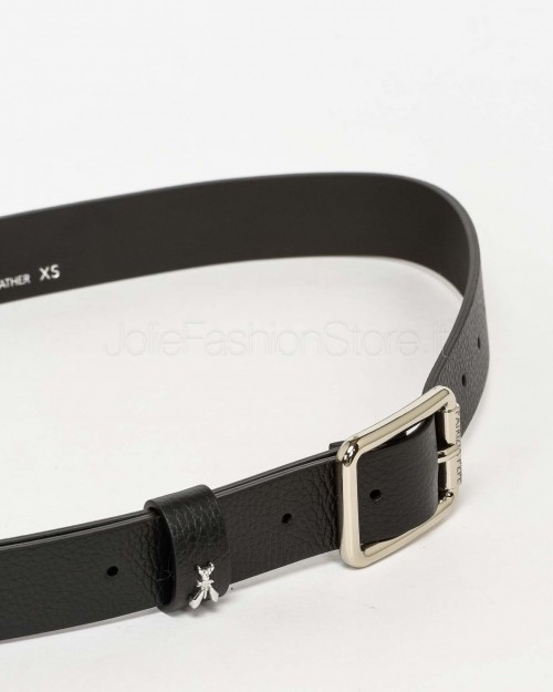 Patrizia Pepe Cintura Vita Bassa in Pelle Martellata Nero/Silver  CW6408 L001 FB30