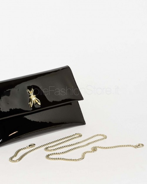 Patrizia Pepe Patent Leather Clutch with Chain Glossy Black  2B5460 L125 K182