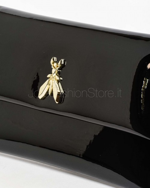 Patrizia Pepe Patent Leather Clutch with Chain Glossy Black  2B5460 L125 K182
