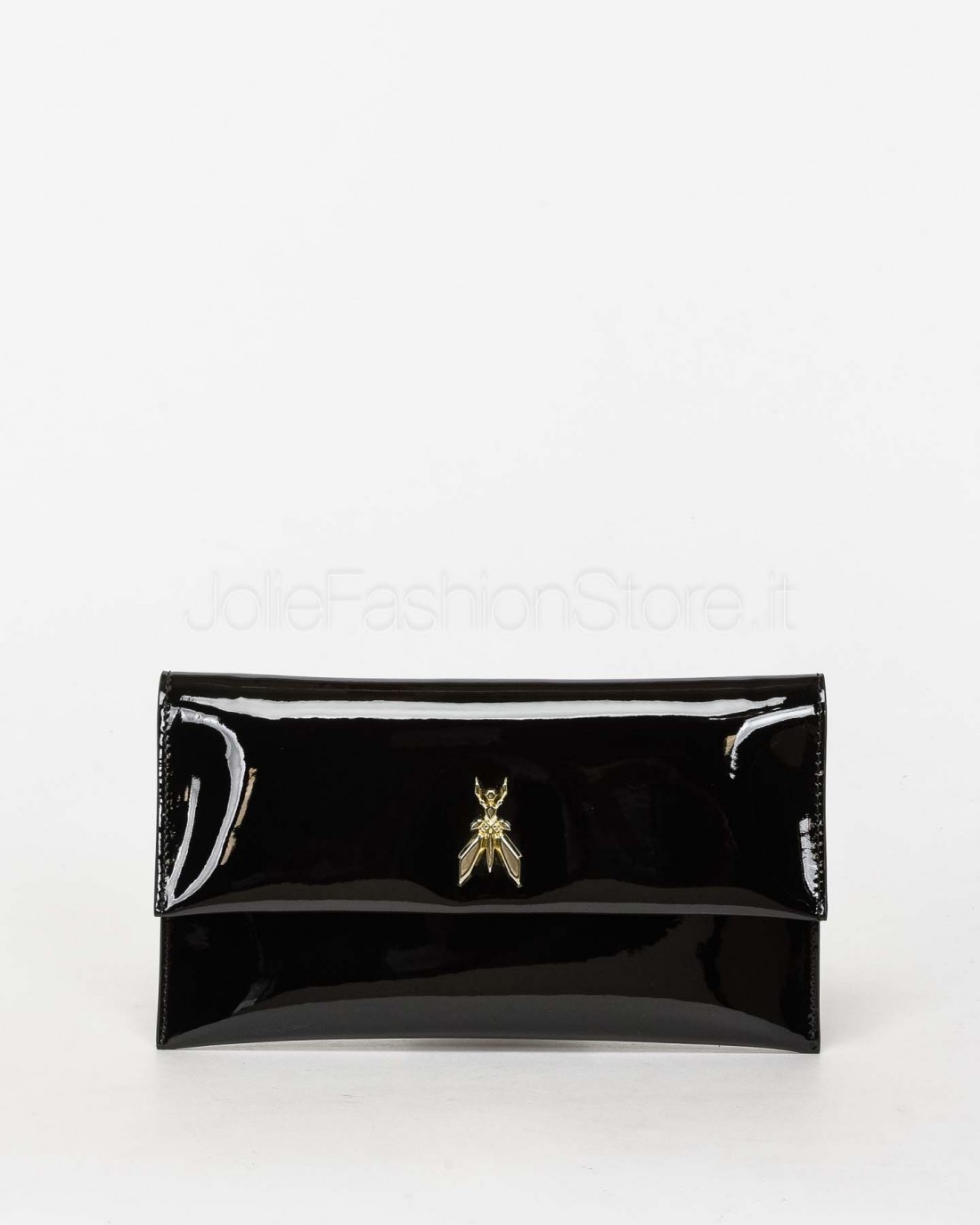 Patrizia Pepe Patent Leather Clutch with Chain Glossy Black  2B5460 L125 K182