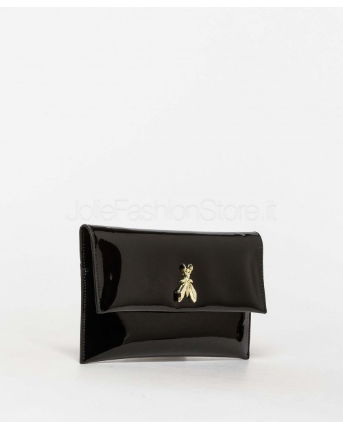Patrizia Pepe Patent Leather Clutch with Chain Glossy Black  2B5460 L125 K182