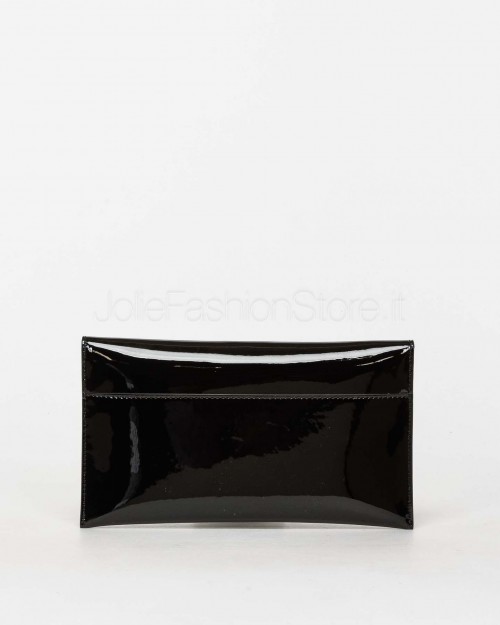 Patrizia Pepe Patent Leather Clutch with Chain Glossy Black  2B5460 L125 K182