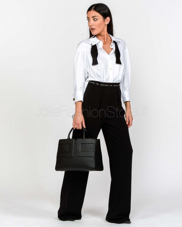 Elisabetta Franchi Tuta in Popeline e Crêpe LeggeroBianco/Nero  TU05656E2 221