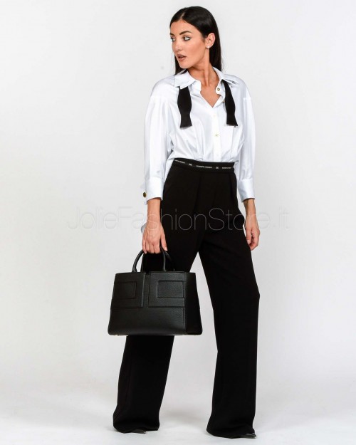 Elisabetta Franchi Tuta in Popeline e Crêpe LeggeroBianco/Nero