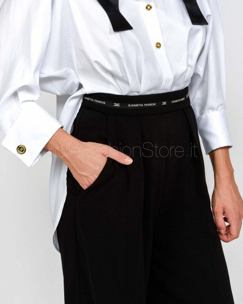 Elisabetta Franchi Tuta in Popeline e Crêpe LeggeroBianco/Nero  TU05656E2 221