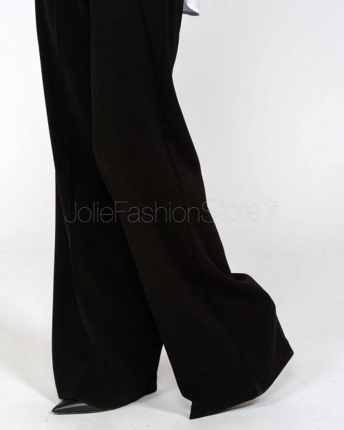 Elisabetta Franchi Tuta in Popeline e Crêpe LeggeroBianco/Nero  TU05656E2 221