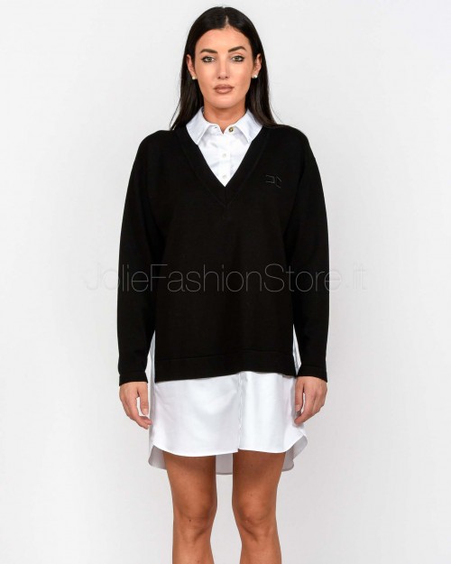 Elisabetta Franchi Abito in Maglia e Popeline di Cotone Nero/Bianco  AM09T56E2 222