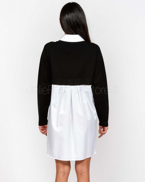 Elisabetta Franchi Abito in Maglia e Popeline di Cotone Nero/Bianco  AM09T56E2 222