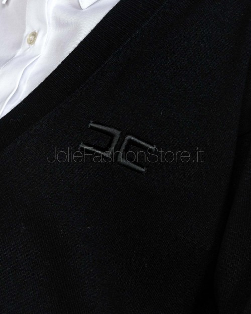 Elisabetta Franchi Abito in Maglia e Popeline di Cotone Nero/Bianco  AM09T56E2 222