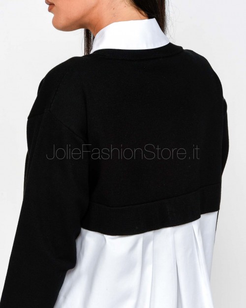 Elisabetta Franchi Abito in Maglia e Popeline di Cotone Nero/Bianco  AM09T56E2 222