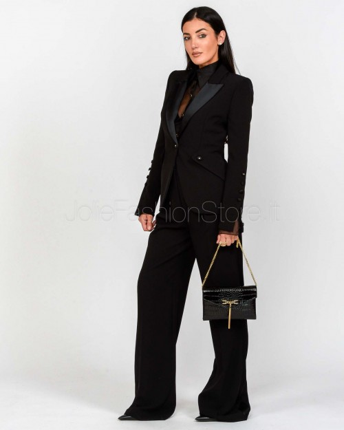 Elisabetta Franchi Giacca Monopetto in Crêpe Leggero Nero  GI15456E2 110