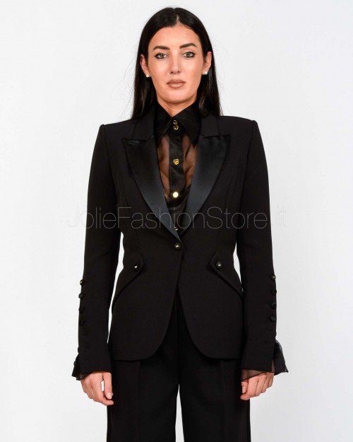Elisabetta Franchi Giacca Monopetto in Crêpe Leggero Nero  GI15456E2 110