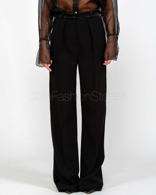 Elisabetta Franchi Pantalone in Crêpe Leggero con Dettagli Smoking Nero  PA12656E2 110