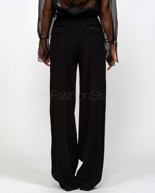 Elisabetta Franchi Pantalone in Crêpe Leggero con Dettagli Smoking Nero  PA12656E2 110