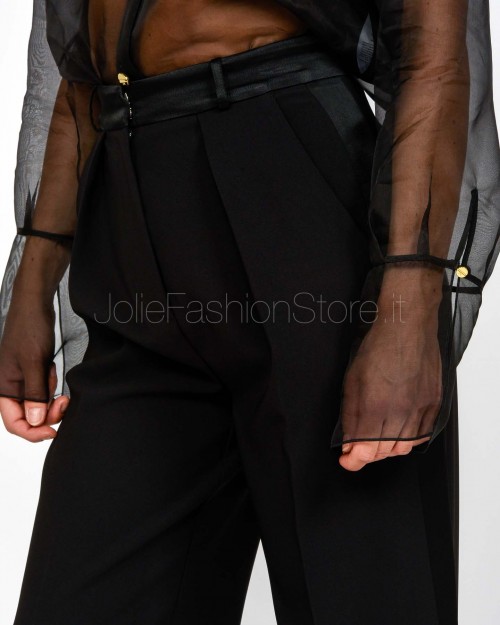 Elisabetta Franchi Pantalone in Crêpe Leggero con Dettagli Smoking Nero  PA12656E2 110