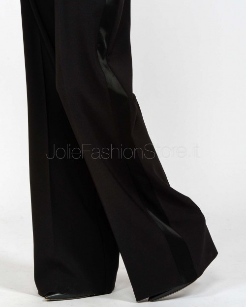 Elisabetta Franchi Pantalone in Crêpe Leggero con Dettagli Smoking Nero  PA12656E2 110