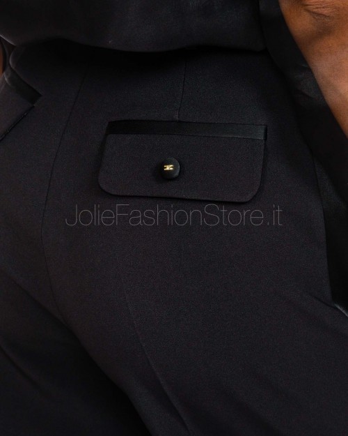 Elisabetta Franchi Pantalone in Crêpe Leggero con Dettagli Smoking Nero  PA12656E2 110