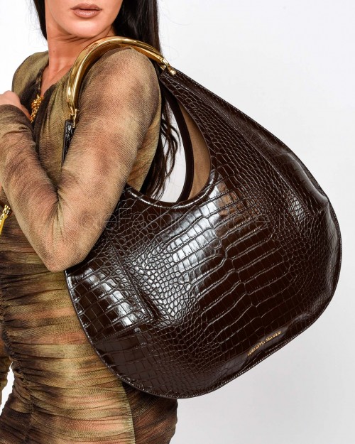 Elisabetta Franchi Borsa Hobo Grande con Manico Gioiello Coffee  BS27A56E2 EA3